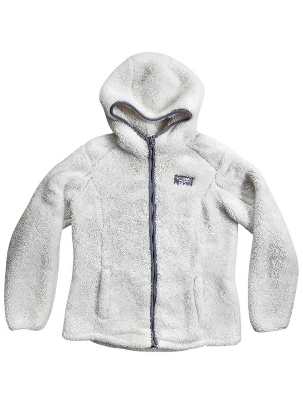 Reebok Sherpa Fleece Hoodie Off White Full Zip Cozy Jacket